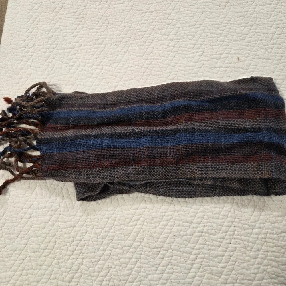 Unbranded Woven Striped Fringed Winter Scarf Blue Brown Burgundy Unisex Boho